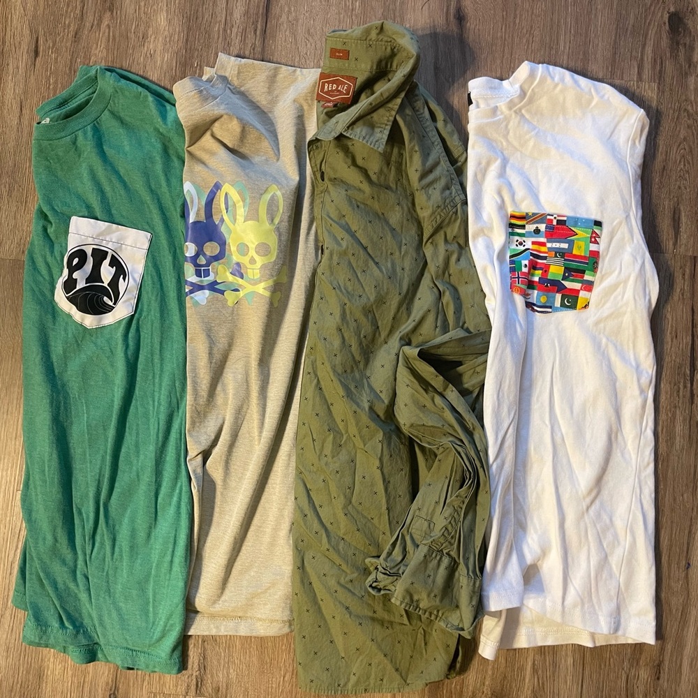 Kids Graphic Tees - Green, Grey, White